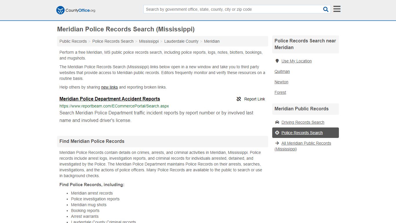 Meridian Police Records Search (Mississippi) - County Office